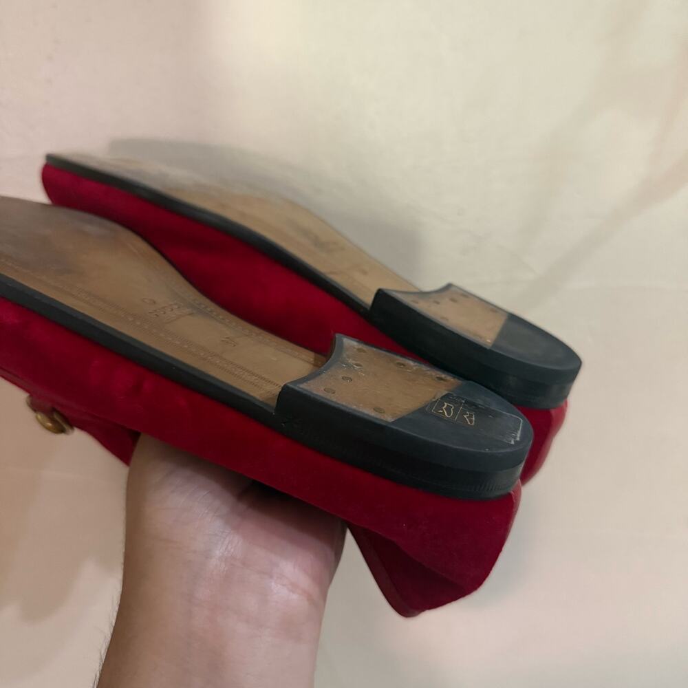 Gucci 1953 Velvet Red Jordan Loafers Suede Gold Horsebit sz 37 - Picture 6 of 10